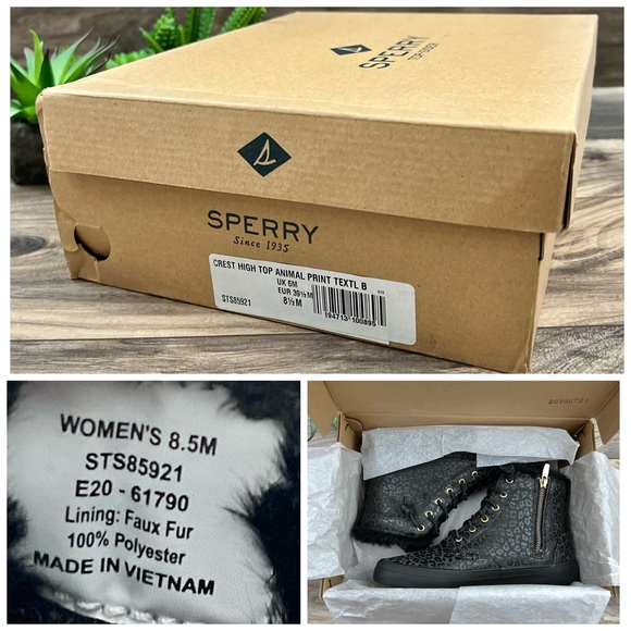 NIB Sperry Crest Vibe Canvas High Top Sneaker Black Animal Print Textile - Picture 13 of 13